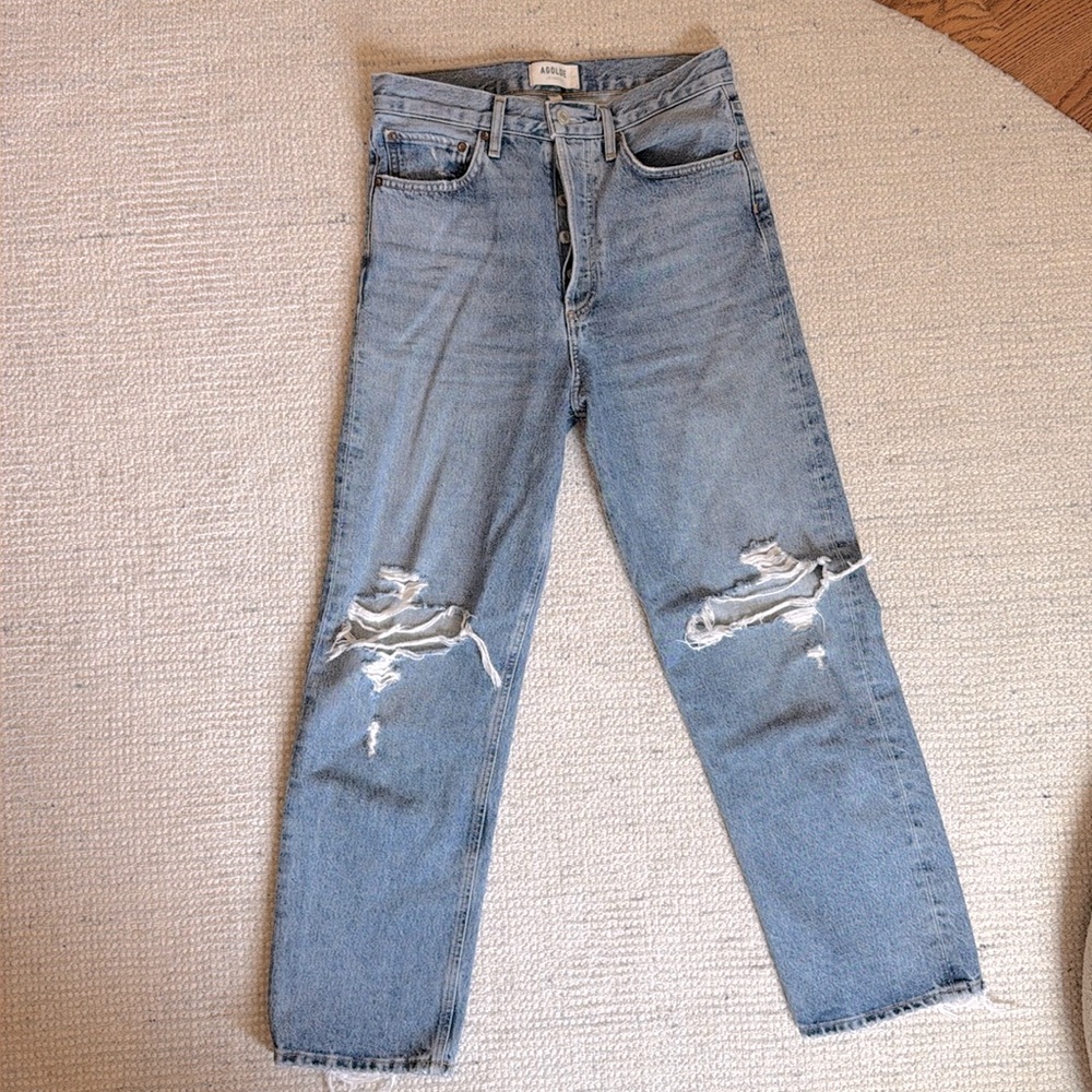 Agolde high waist boyfriend jeans, distressing, size 25 (check measurements)